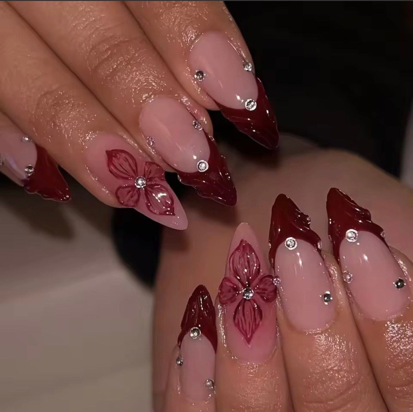 ❤️ LuxeGlow Crimson Bloom Press-On Nails